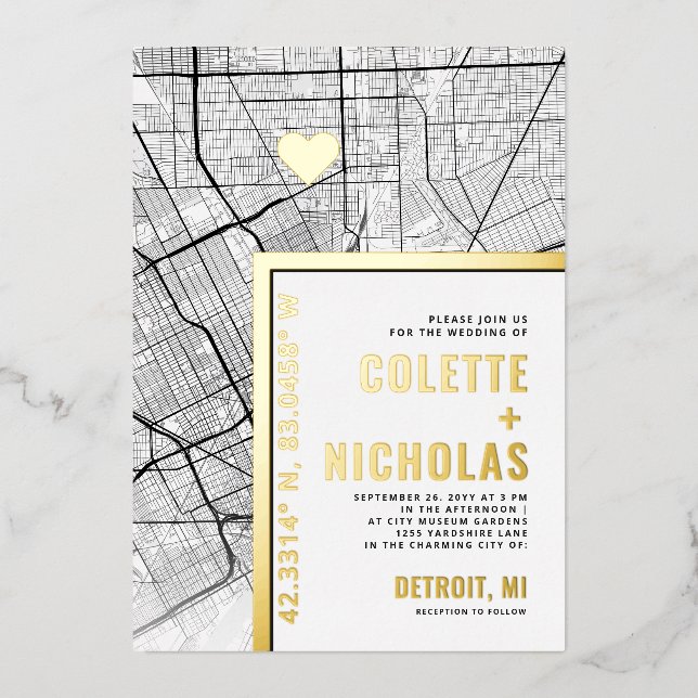 Baltimore Love Locator | City Themed Wedding Foil Invitation (Front)