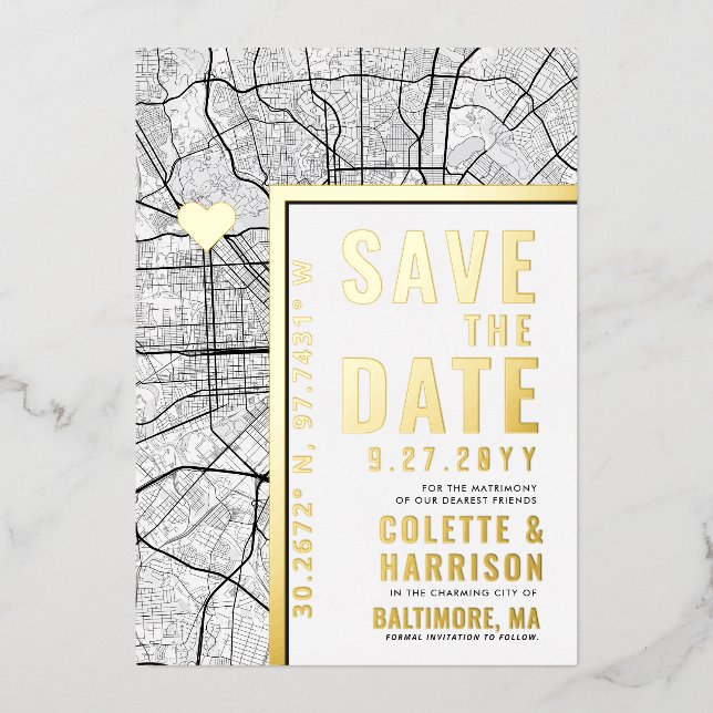 Baltimore Love Locator | Wedding Save the Date Foil Invitation (Front)