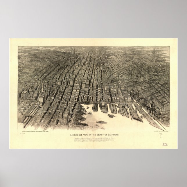 Baltimore Maryland 1912 Antique Panoramic Map Poster (Front)