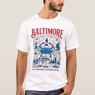 Baltimore Maryland Blue Crab And Harbor Illustrati T-Shirt