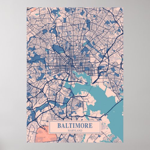 Baltimore _ Maryland Breezy City Map  Poster