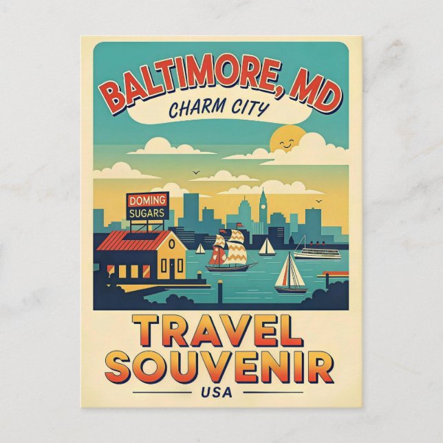 Baltimore Maryland Charm City Retro Postcard (Front)
