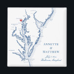Baltimore Maryland Chesapeake Bay Map Wedding  Magnet<br><div class="desc">Quick and Easy ordering! These Baltimore Maryland map magnets make great Maryland wedding favors to include in your Baltimore destination wedding welcome bags. Move the heart by clicking "Edit Using design tool" under "Personalize". Featuring a map of Chesapeake Bay with Artwork by Coastal Map Designs</div>