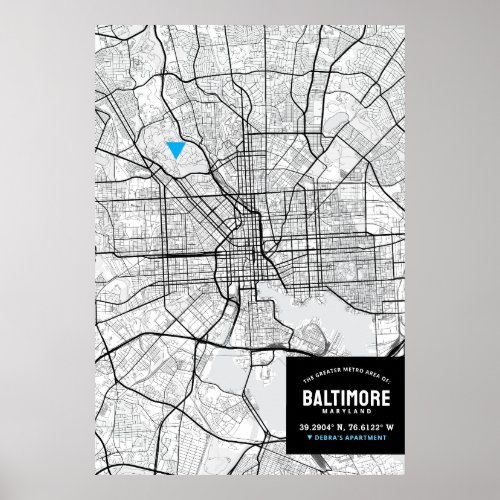 Baltimore Maryland City Map  Mark Your Location  Poster