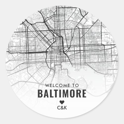 Baltimore Maryland City Map  Wedding Welcome Classic Round Sticker