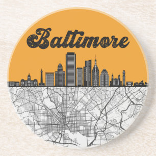 Baltimore Maryland City Skyline With Map Coaster