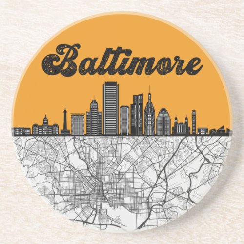 Baltimore Maryland City Skyline With Map Coaster