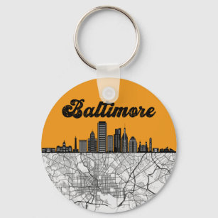 Baltimore Maryland City Skyline With Map Keychain