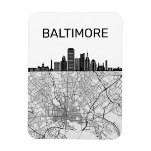 Baltimore Maryland City Skyline With Map Magnet
