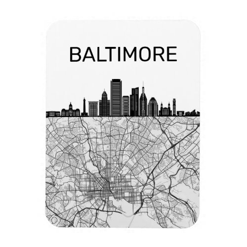 Baltimore Maryland City Skyline With Map Magnet