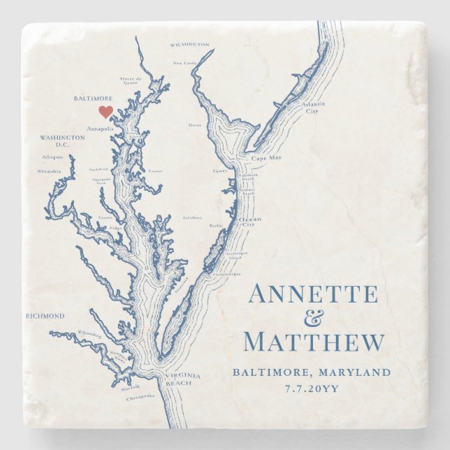 Baltimore Maryland Destination Wedding Favor Stone Coaster (Front)