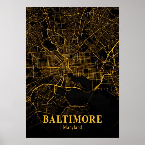 Baltimore _ Maryland Gold City Map Poster