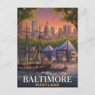 Baltimore Maryland Inner Harbor Historic Travel Postcard