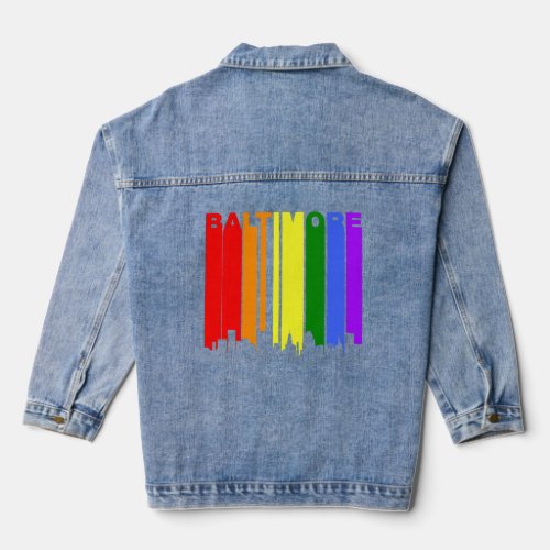Baltimore Maryland LGBTQ Gay Pride Rainbow Skyline Denim Jacket