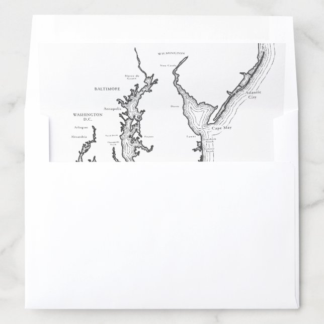 Baltimore Maryland Map Peel-and-Stick DIY Wedding Envelope Liner (In Envelope)