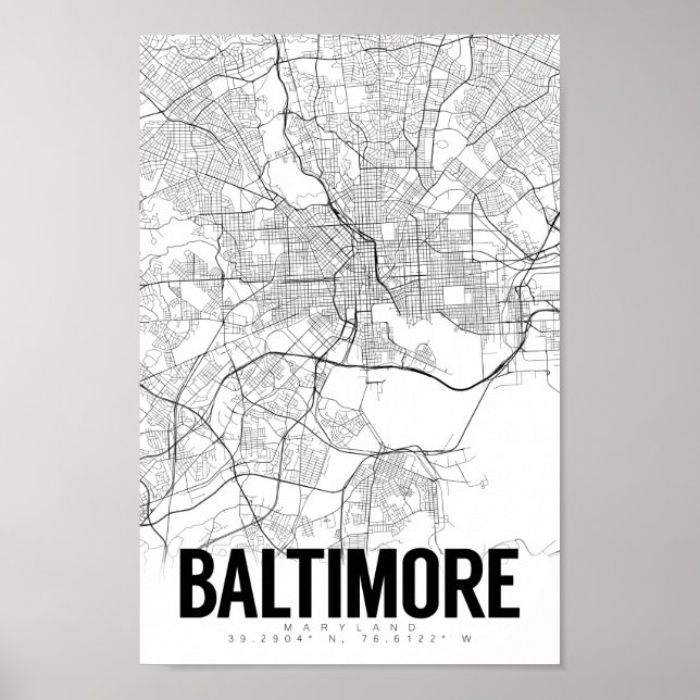 Baltimore Maryland Minimalist Map Art Poster (Front)