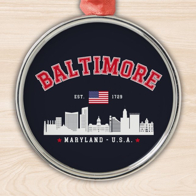 Baltimore Maryland Modern Skyline city Metal Ornament (Creator Uploaded)