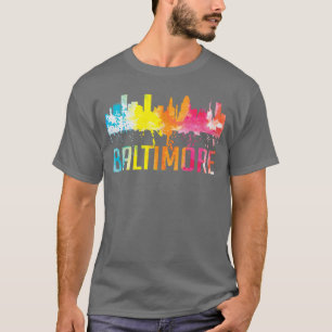 Baltimore Maryland Retro Watercolor Skyline Art So T-Shirt