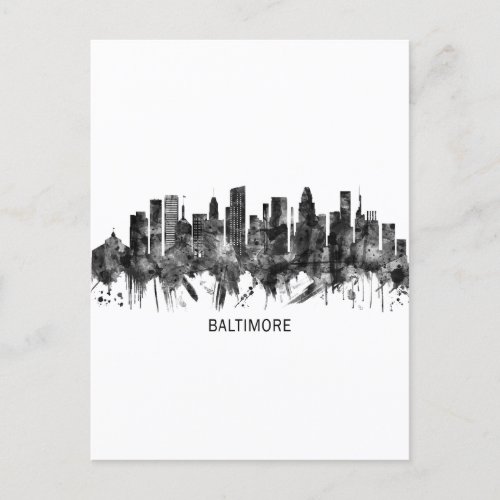 Baltimore Maryland Skyline BW Invitation Postcard