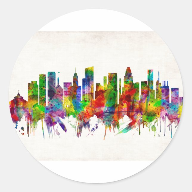Baltimore Maryland Skyline Classic Round Sticker (Front)