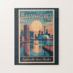 Baltimore Maryland Skyline Travel Art Vintage Jigsaw Puzzle<br><div class="desc">Baltimore retro vector travel design. From exploring the lively Inner Harbor and visiting the National Aquarium to enjoying seafood in Fells Point,  Baltimore blends charm,  culture,  and coastal beauty.</div>