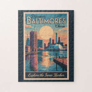 Baltimore Maryland Skyline Travel Art Vintage Jigsaw Puzzle