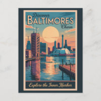 Baltimore Maryland Skyline Travel Art Vintage