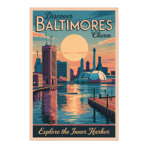 Baltimore Maryland Skyline Travel Art Vintage Poster