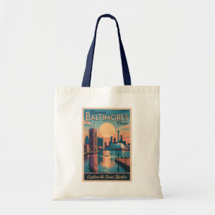 Baltimore Maryland Skyline Travel Art Vintage Tote Bag