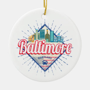 Baltimore Maryland United States Skyline Vintage Ceramic Ornament