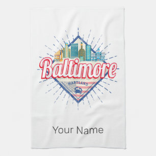 Baltimore Maryland United States Skyline Vintage Kitchen Towel