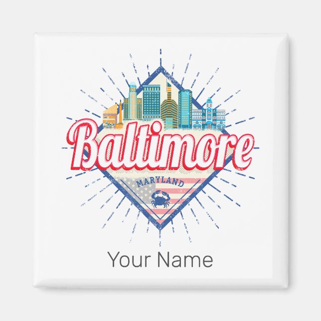Baltimore Maryland United States Skyline Vintage Magnet (Front)
