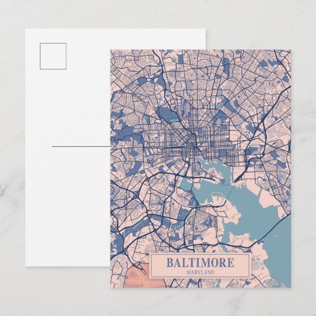 Baltimore Maryland USA Breezy City Map Travel Postcard (Front/Back)