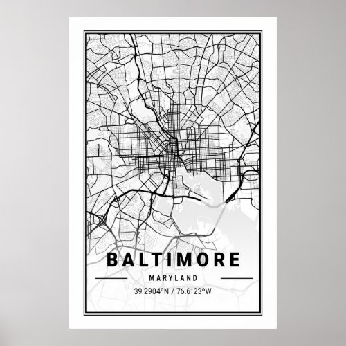 Baltimore Maryland USA City Travel City Map Poster