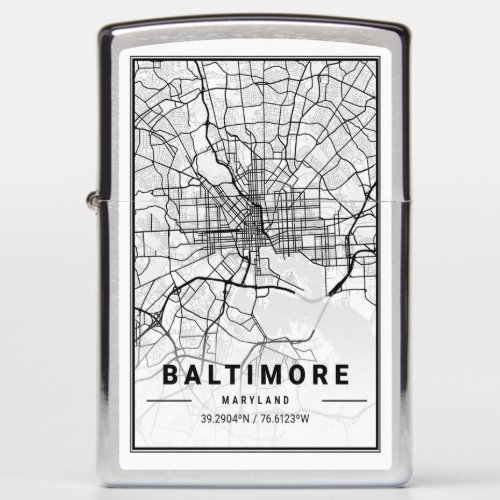 Baltimore Maryland USA City Travel City Map Zippo Lighter