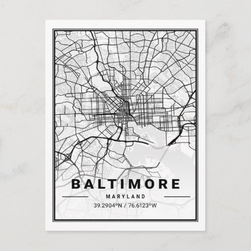 Baltimore Maryland USA Travel City Map Postcard