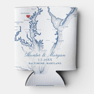 Baltimore MD Chesapeake Bay Map Wedding Favor Can Cooler