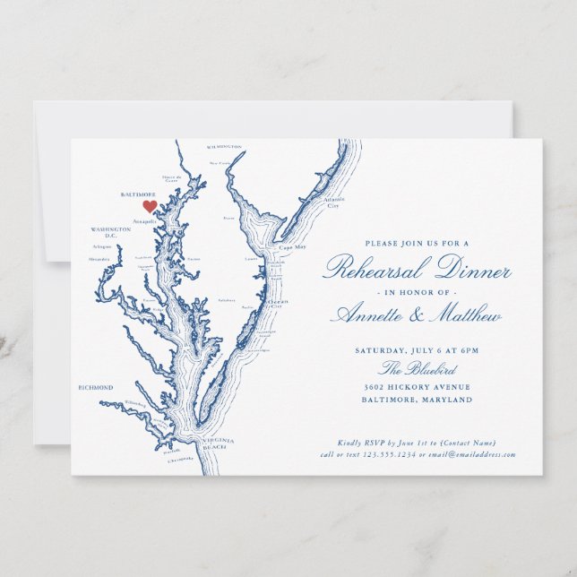 Baltimore MD Elegant Wedding Rehearsal Dinner Invitation (Front)