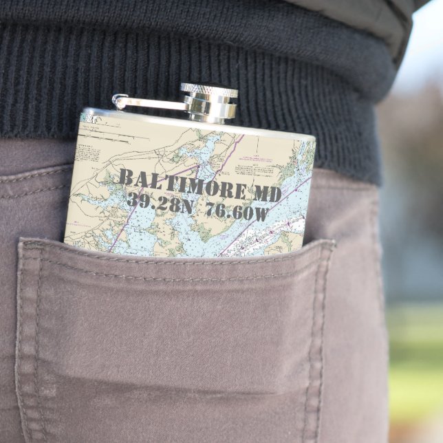 Baltimore MD Latitude Longitude Nautical Flask (In Situ)
