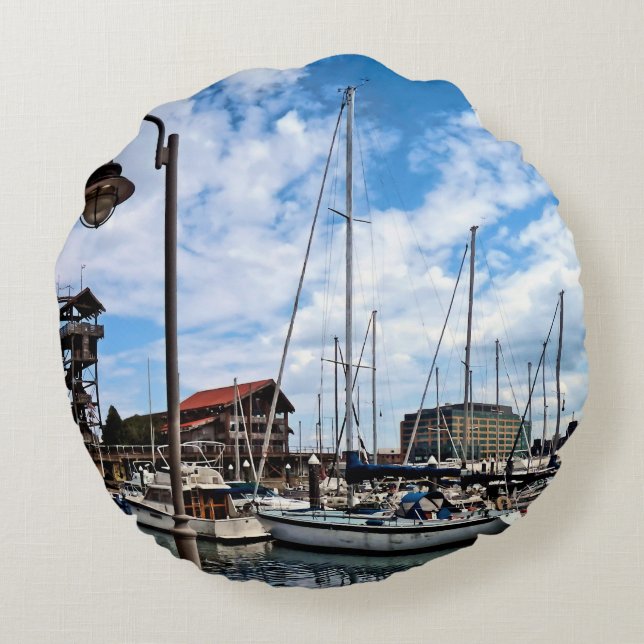 Baltimore MD - Marina Near Fells Point Round Pillow (Back)