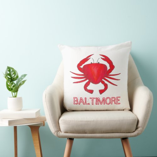 Baltimore MD Maryland Chesapeake Bay Red Crabs Throw Pillow