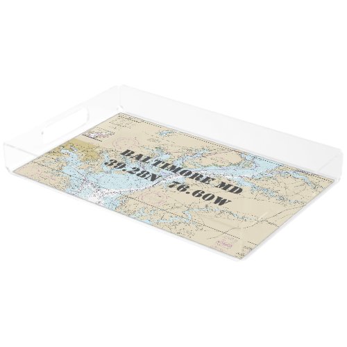 Baltimore MD  Nautical Chart Latitude Longitude Acrylic Tray