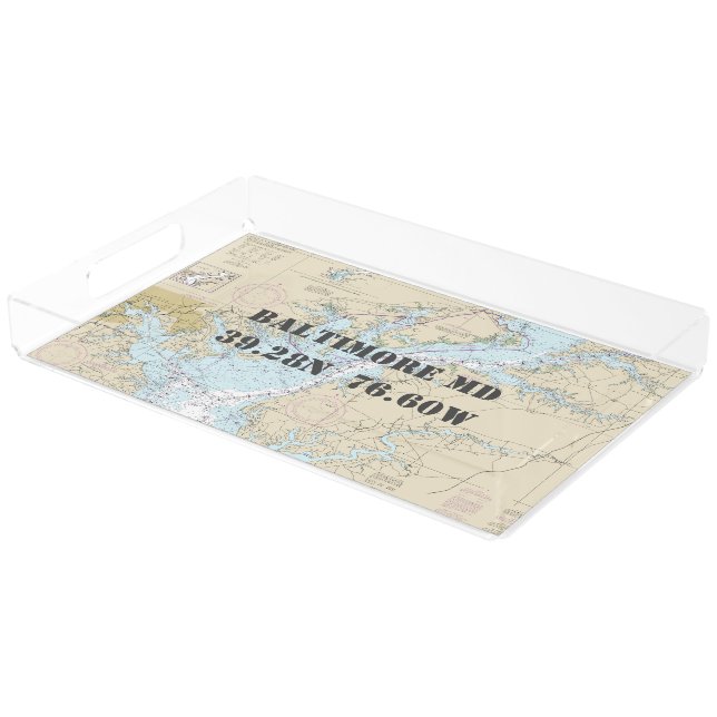 Baltimore MD  Nautical Chart Latitude Longitude Acrylic Tray (Angled)
