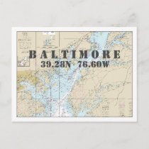 Baltimore MD Nautical Chart Latitude Longitude Postcard