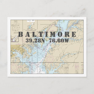 Baltimore MD Nautical Chart Latitude Longitude Postcard