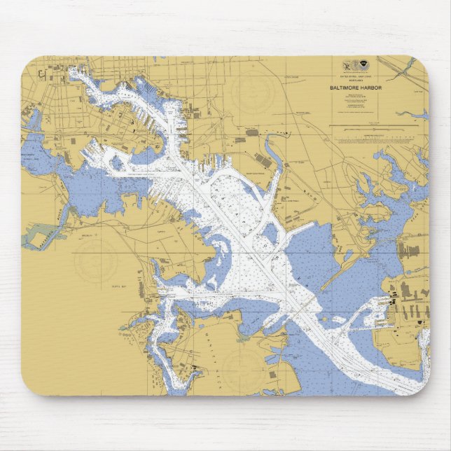 Baltimore, MD Nautical Harbor Chart Mousepad (Front)