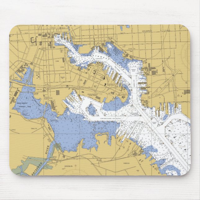 Baltimore, MD Nautical Harbor Chart Mousepad (Front)