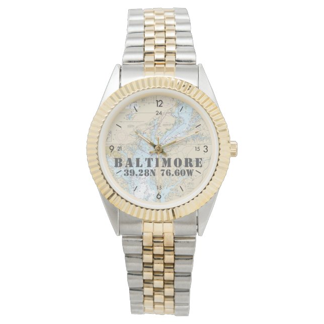 Baltimore MD Nautical Latitude Longitude Boater's Watch (Front)