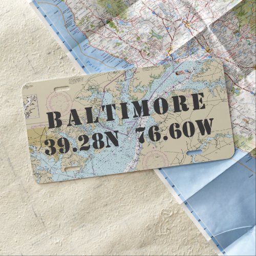 Baltimore MD Nautical Latitude Longitude License Plate