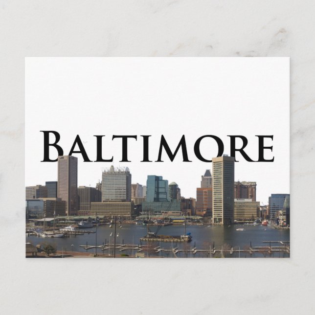 Baltimore MD Skyline with Baltimore in the Sky Postcard (Front)